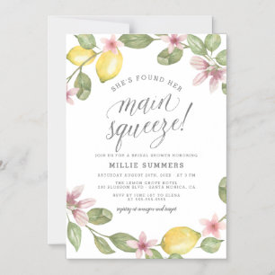 Main Squeeze Floral Lemon Wreath Bridal Shower Magnetic Invitation