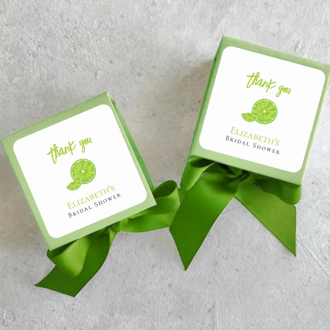 Main Squeeze Green Lime Bridal Shower Favor Thanks Square Sticker (Creator Uploaded)