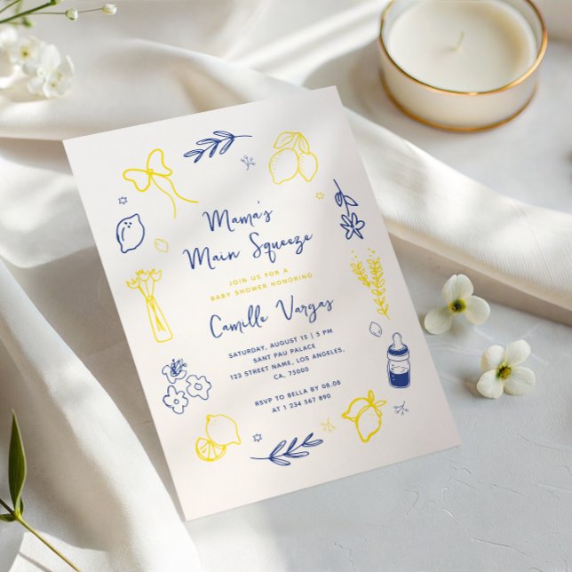 Main Squeeze Hand Drawn Italian Lemon Baby Shower Invitation (Creator Uploaded)
