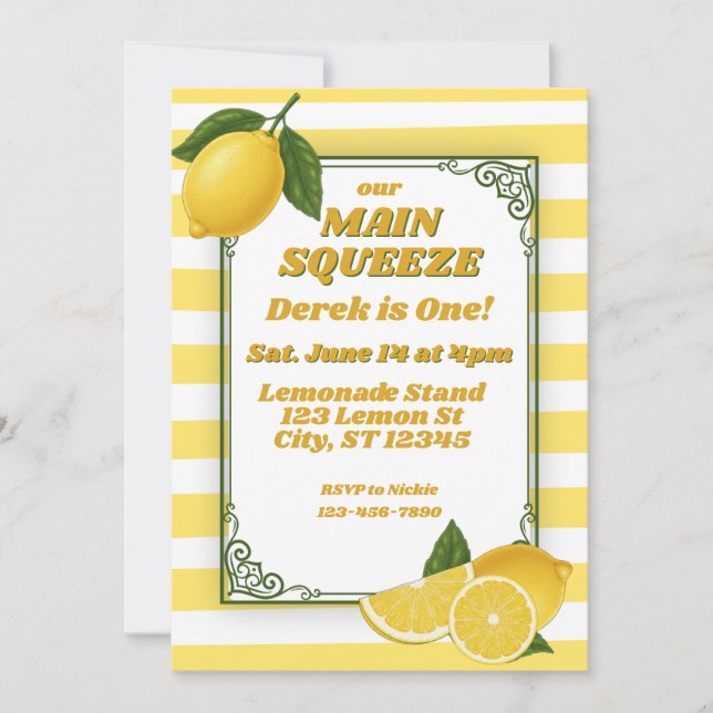 Main Squeeze is One, Lemon 1st Birthday Invitation (Front)