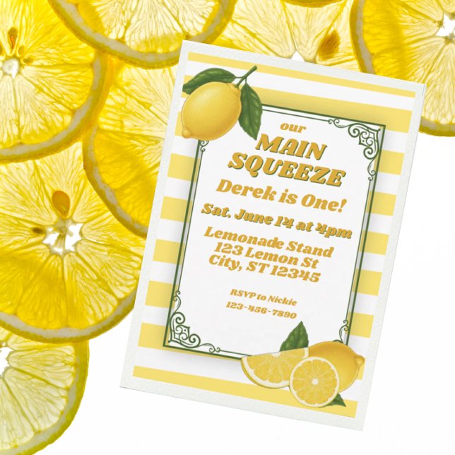 Main Squeeze is One, Lemon 1st Birthday Invitation (Creator Uploaded)