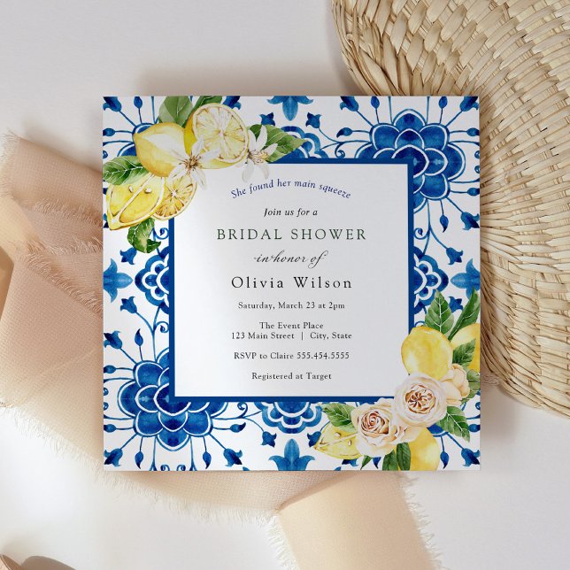 Main Squeeze Lemon and Moroccan Tile Bridal Shower Invitation (Creator Uploaded)