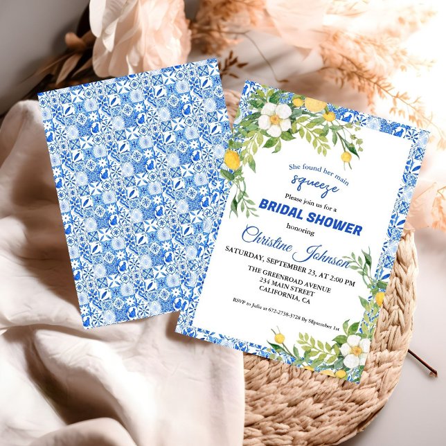 Main Squeeze Lemon and Moroccan Tile Bridal Shower Save The Date (Creator Uploaded)