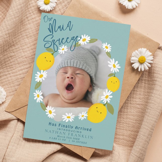 Main Squeeze Lemon Baby Photo Birth Announcement  (Creator Uploaded)