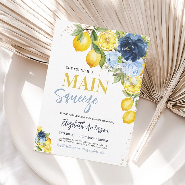 Main Squeeze Lemon Blue Floral Bridal Shower Invit Invitation (Creator Uploaded)