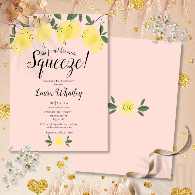 Main Squeeze Lemon Blush Pink Bridal Shower Invitation (Main Squeeze Lemon Blush Pink Bridal Shower Invitation)