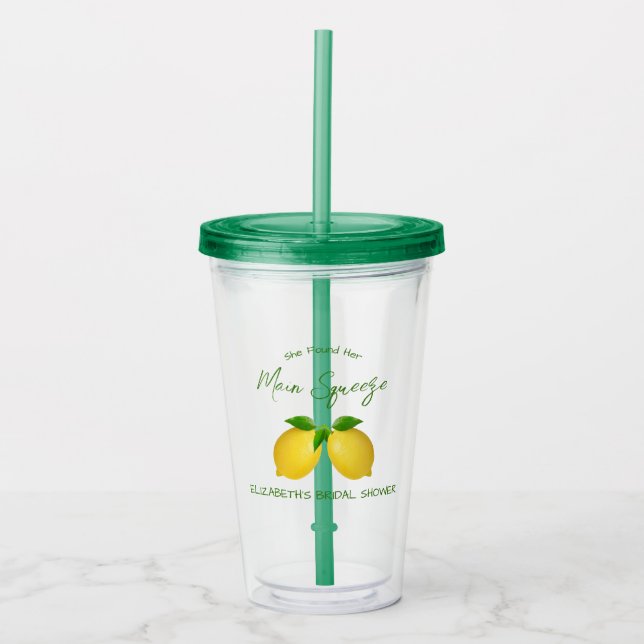 Main Squeeze Lemon Bridal Shower Acrylic Tumbler (Front)