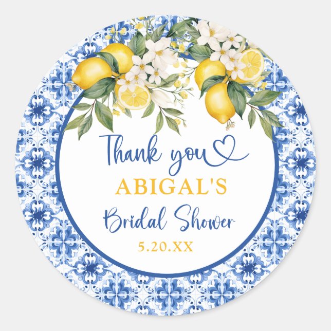 MAIN SQUEEZE LEMON BRIDAL SHOWER CLASSIC ROUND STICKER (Front)