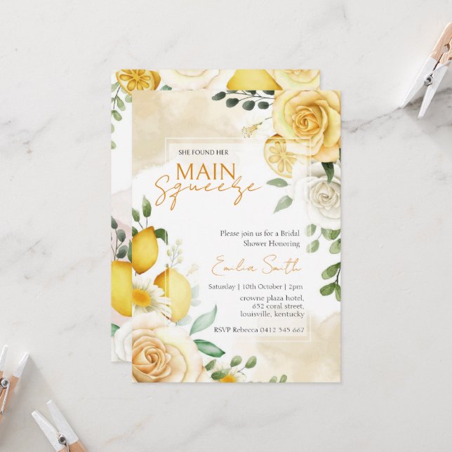 Main Squeeze Lemon Bridal Shower  Invitation (Front/Back In Situ)
