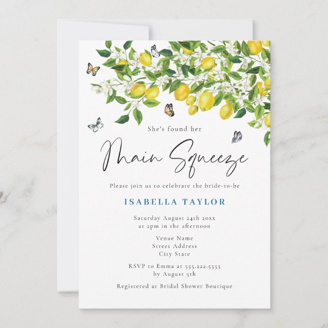 Main Squeeze Lemon Bridal Shower Invitation (Front)