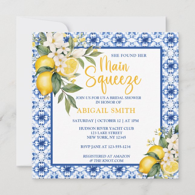 MAIN SQUEEZE LEMON BRIDAL SHOWER INVITATION (Front)
