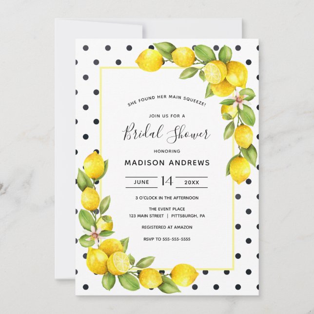 Main Squeeze Lemon Bridal Shower Invitation (Front)