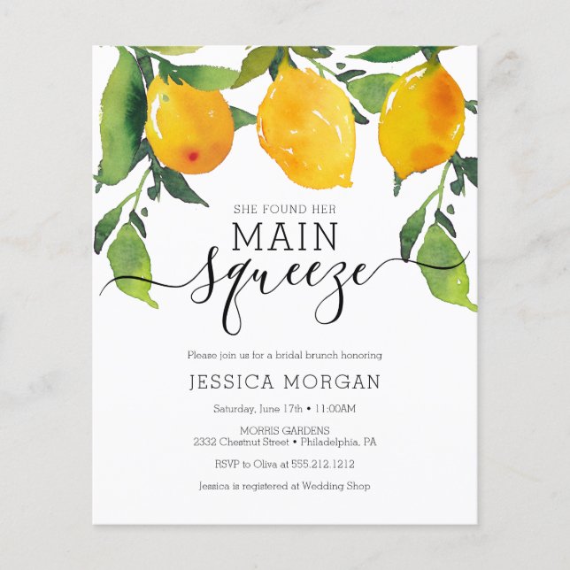Main Squeeze Lemon Bridal Shower Invitation Card (Front)