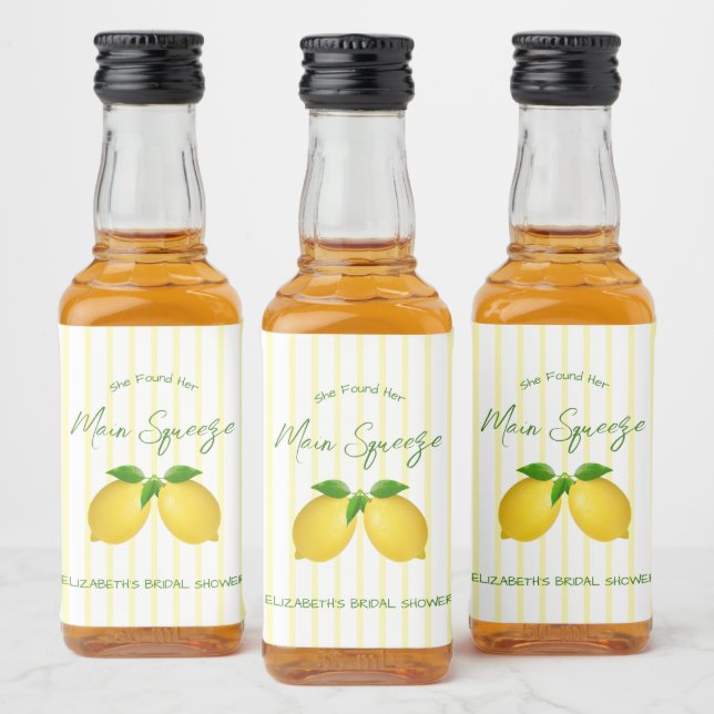 Main Squeeze Lemon Bridal Shower Liquor Bottle Label (Bottles)