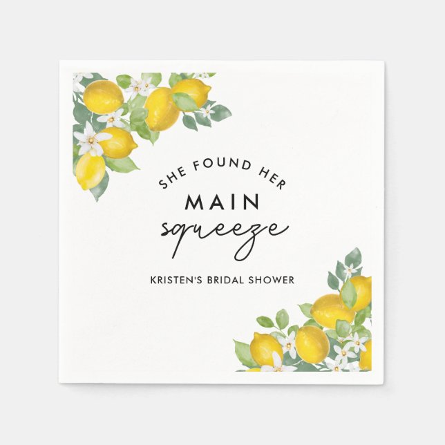 Main Squeeze Lemon Bridal Shower Napkins (Front)