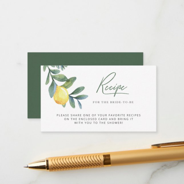 Main Squeeze Lemon Bridal Shower Recipe Enclosure  Card (Front/Back In Situ)
