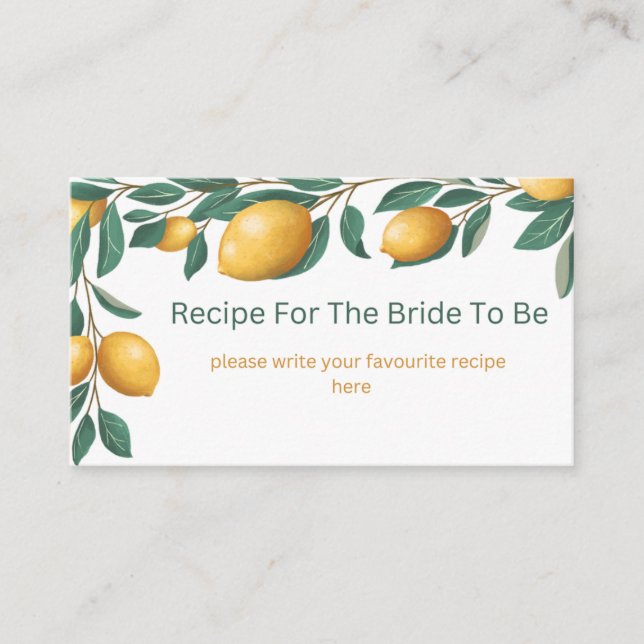 Main Squeeze Lemon Bridal Shower Recipe Enclosure Card (Front)