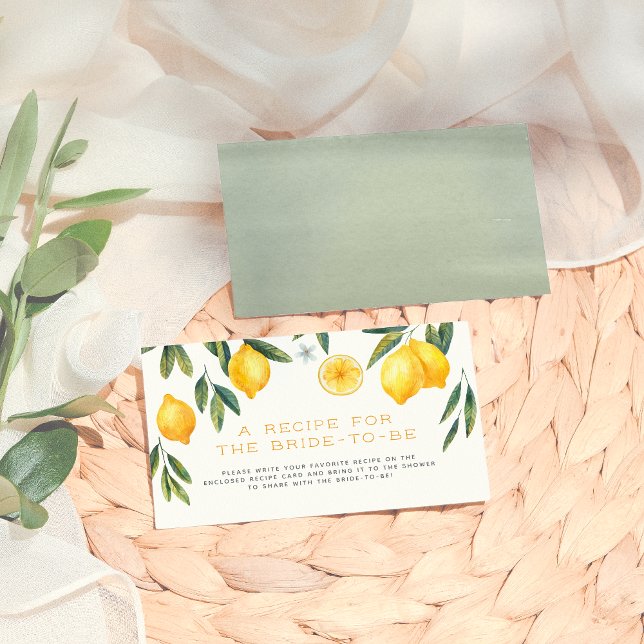 Main Squeeze Lemon Bridal Shower Recipe Enclosure Card (Creator Uploaded)