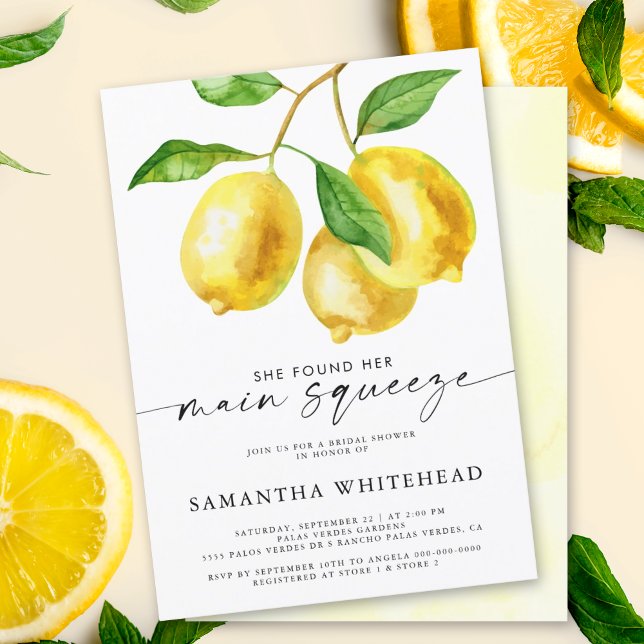 Main Squeeze Lemon Citrus Bridal Shower Invitation (Our lemon bridal shower invitation is the perfect way to add a touch of sweetness to your shower.)