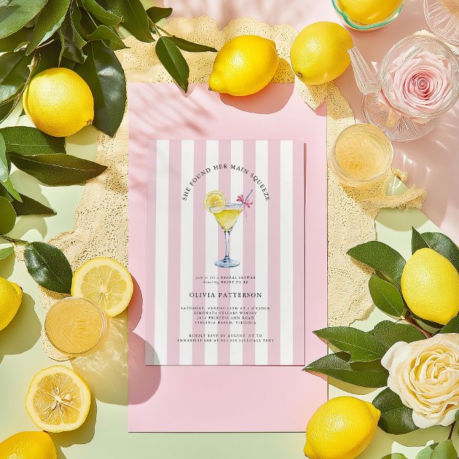Main Squeeze  Lemon Drop Martini Bridal Shower  Invitation (Main Squeze Watercolor Lemon Drop Martini Bridal Shower Invitation)