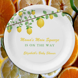Main Squeeze Lemon Gender Neutral Baby Shower Paper Plate
