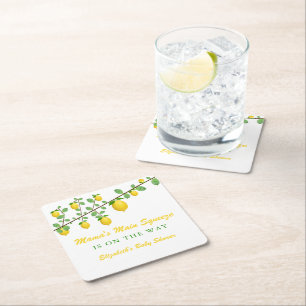 Main Squeeze Lemon Gender Neutral Baby Shower Square Paper Coaster