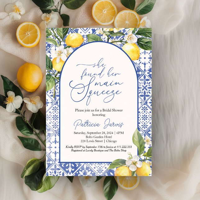 Main Squeeze Lemon Mediterranean Bridal Shower Invitation (Creator Uploaded)