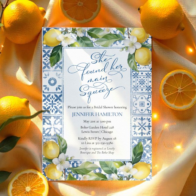 Main Squeeze | Lemon Mediterranean Bridal Shower Invitation (Creator Uploaded)
