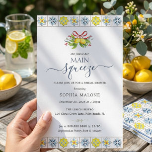 Main squeeze Lemon Mosaic Tiles Bridal Shower Invitation