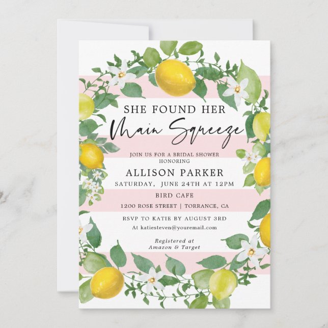 Main Squeeze Lemon Theme Bridal Shower Invitation (Front)