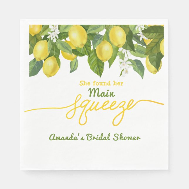 Main Squeeze Lemon Theme Wedding Bridal Shower Napkin (Front)