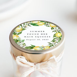 Main Squeeze Lemon Wreath Bridal Shower Favour Classic Round Sticker