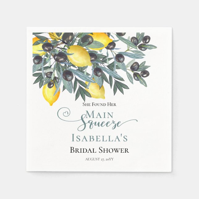 Main Squeeze Lemons | Black Olives Bridal Shower Napkin (Front)