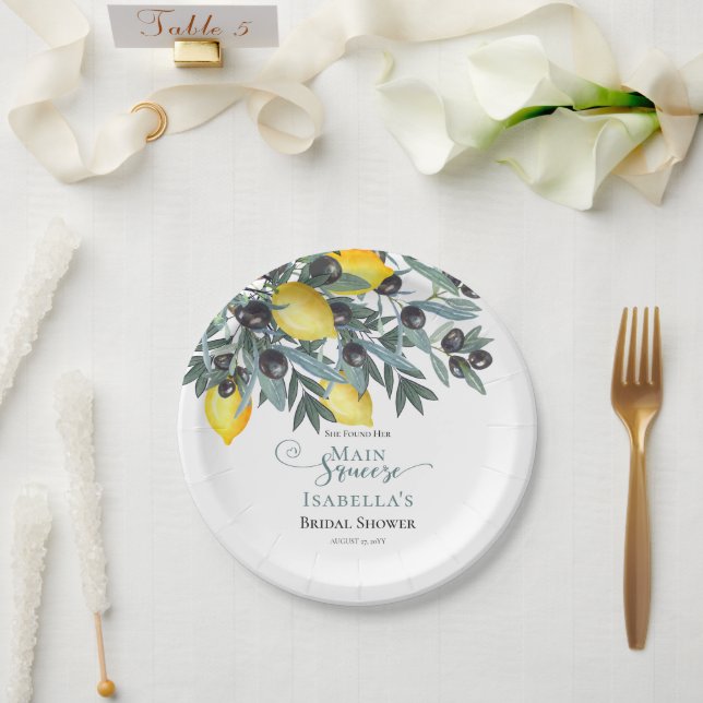 Main Squeeze Lemons | Black Olives Bridal Shower Paper Plate (Wedding)