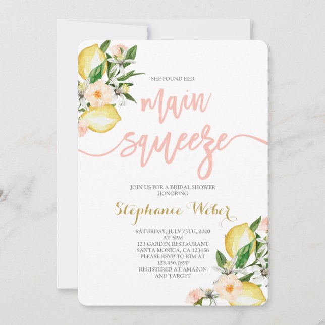Main Squeeze Lemons Bridal Shower Invitation (Front)