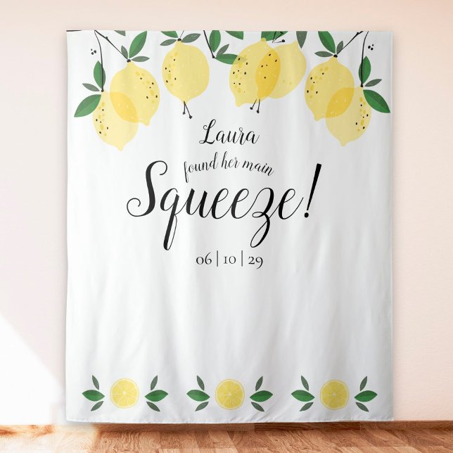 Main Squeeze Lemons Bridal Shower Photo Backdrop Tapestry (Creator Uploaded)