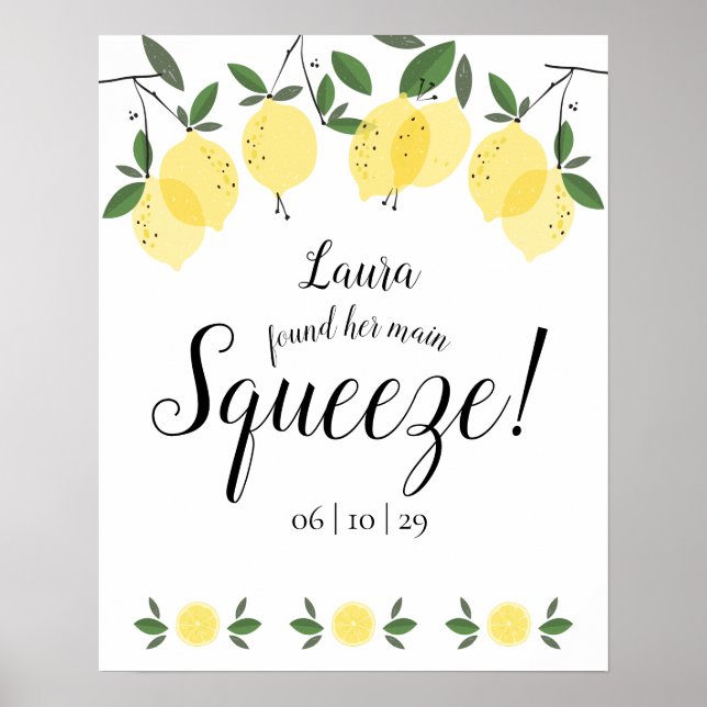Main Squeeze Lemons Bridal Shower Poster (Front)