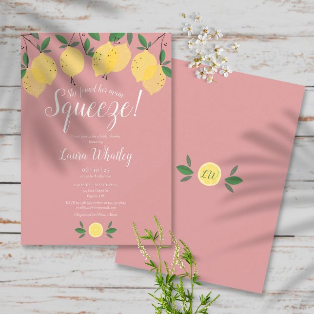 Main Squeeze Lemons Dusty Rose Bridal Shower Invitation (Creator Uploaded)