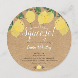 Main Squeeze Lemons Fun Rustic Bridal Shower Invitation