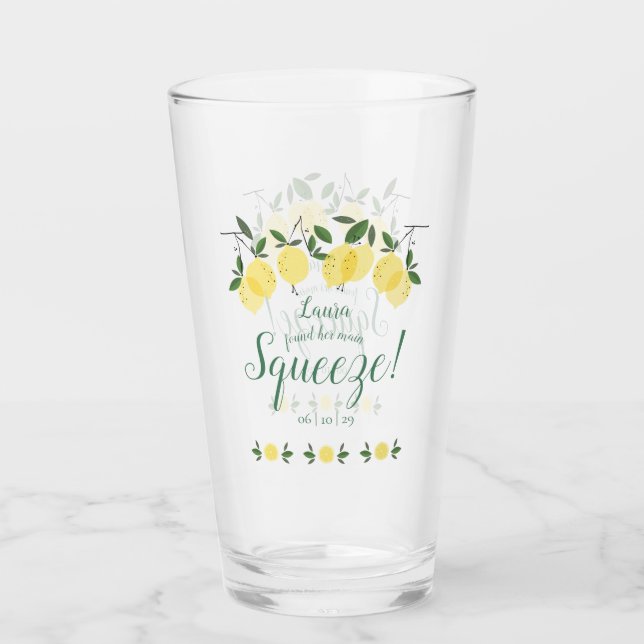 Main Squeeze Lemons Greenery Bridal Shower Glass (Front)