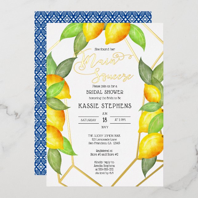 Main Squeeze Lemons Italian Bridal Shower - Gold  (Front/Back)