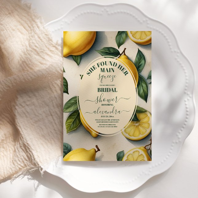 Main Squeeze Lemons Mediterranean Bridal Shower Invitation (Creator Uploaded)