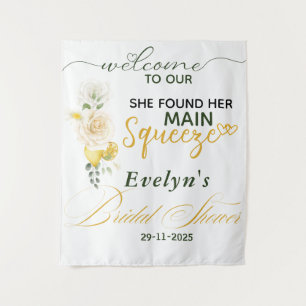 Main Squeeze Lemons Rose Bridal Shower Backdrop Tapestry