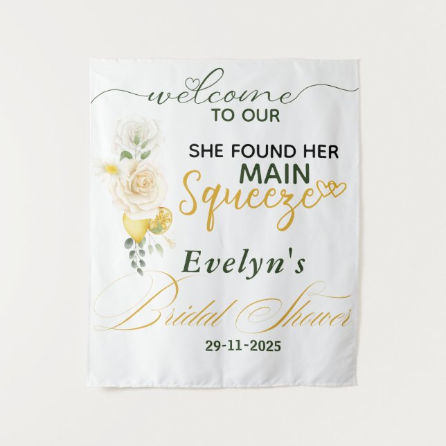 Main Squeeze Lemons Rose Bridal Shower Backdrop Tapestry (Front)