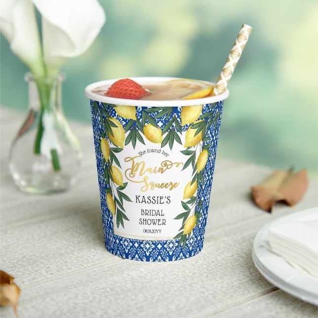 Main Squeeze Lemons Tropical Bridal Shower Paper Cups (Insitu)