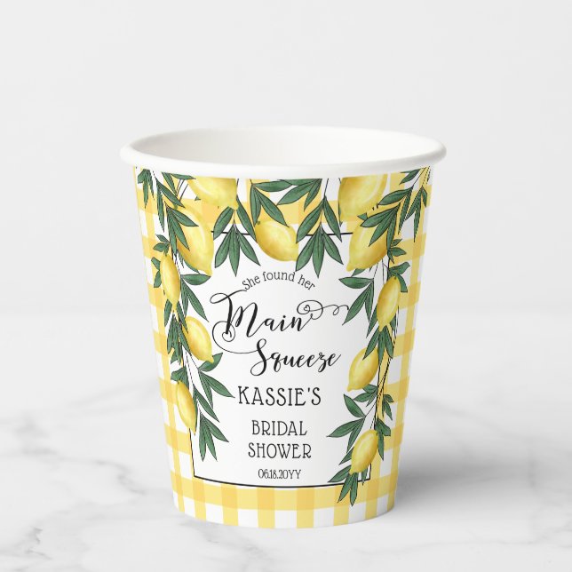 Main Squeeze Lemons Tropical Bridal Shower Paper Cups (Front)
