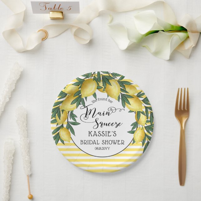 Main Squeeze Lemons Tropical Bridal Shower  Paper  Plate (Wedding)