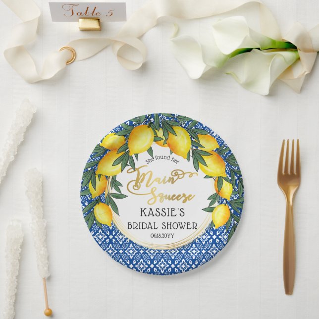 Main Squeeze Lemons Tropical Bridal Shower  Paper  Plate (Wedding)