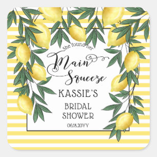 Main Squeeze Lemons Tropical Bridal Shower Square  Sticker