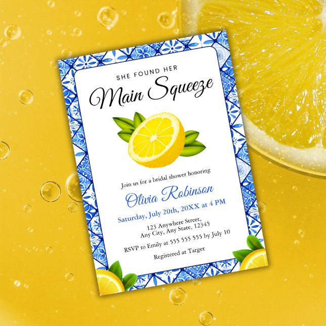 Main Squeeze Mediterranean Lemon Bridal Shower  Invitation (She Found Her Main Squeeze - Mediterranean Lemon Bridal Shower Invitation   )